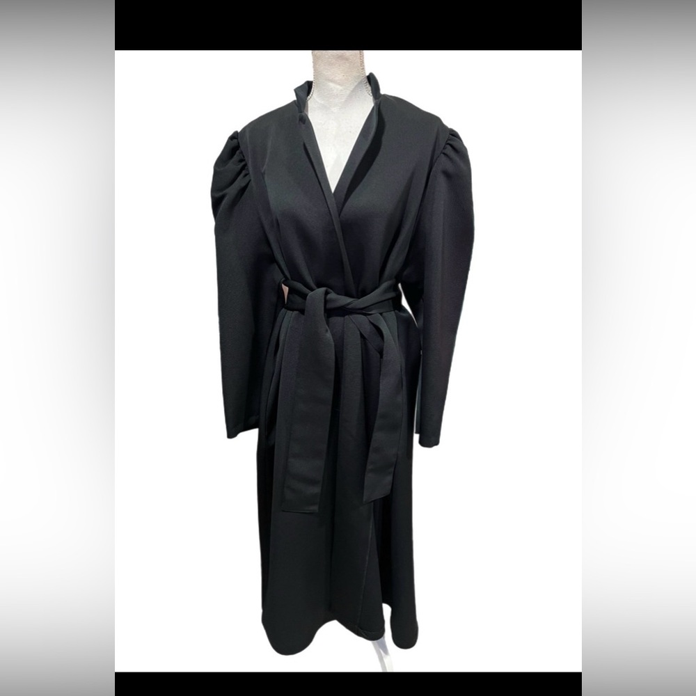 Vintage Caron Chicago Women's Black Long Coat Jacket Open Front